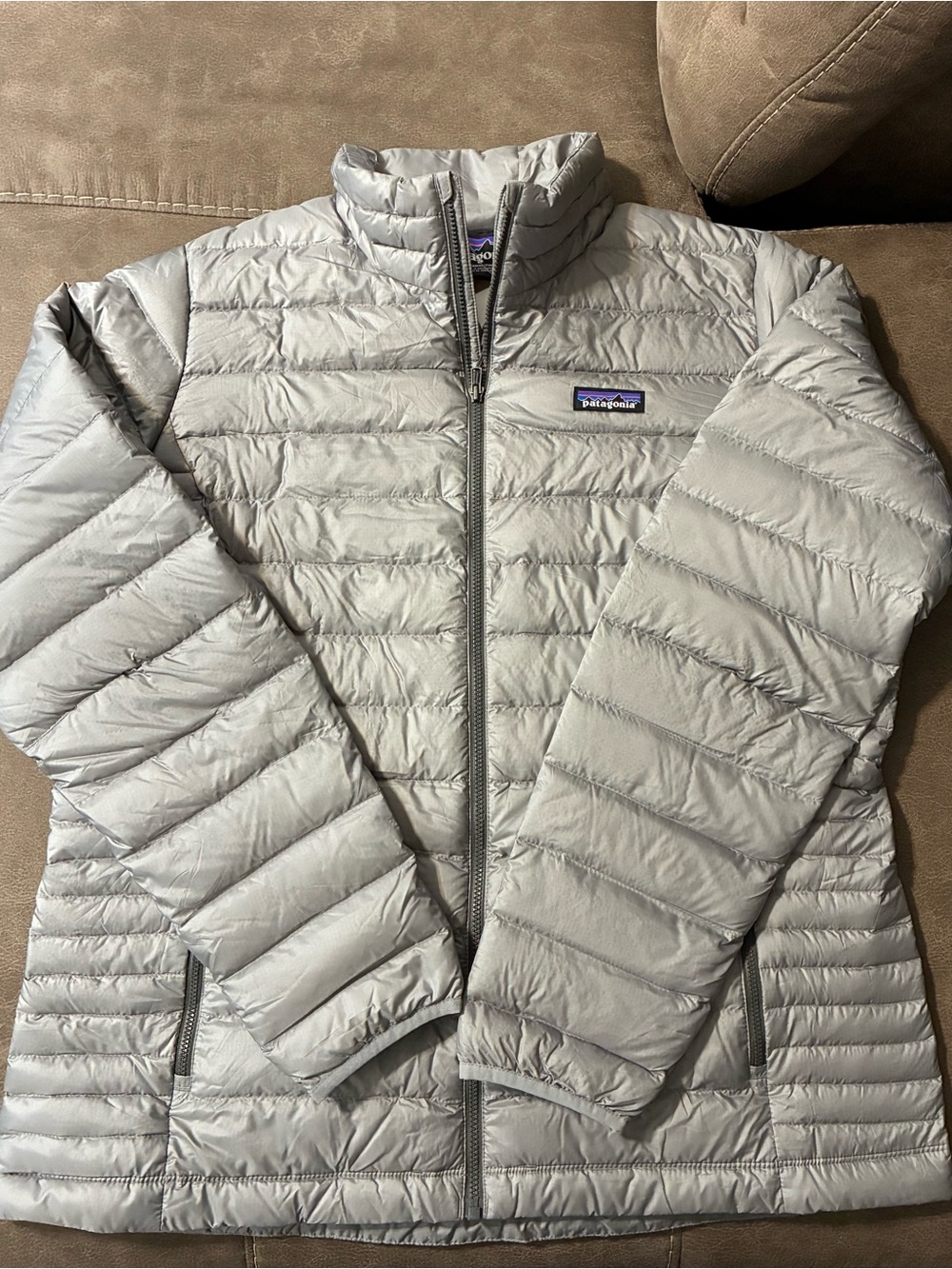 Patagonia Down Sweater Women's Down Puffer Jacket Full Zip Gray Size XL